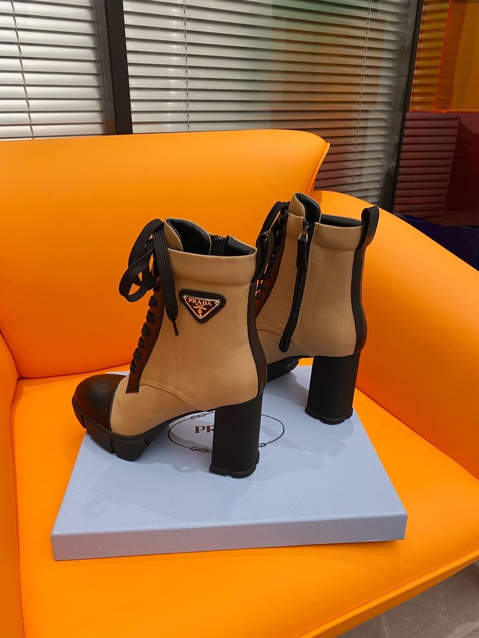 Prada Logo Plaque Ankle Boots Brown view 7