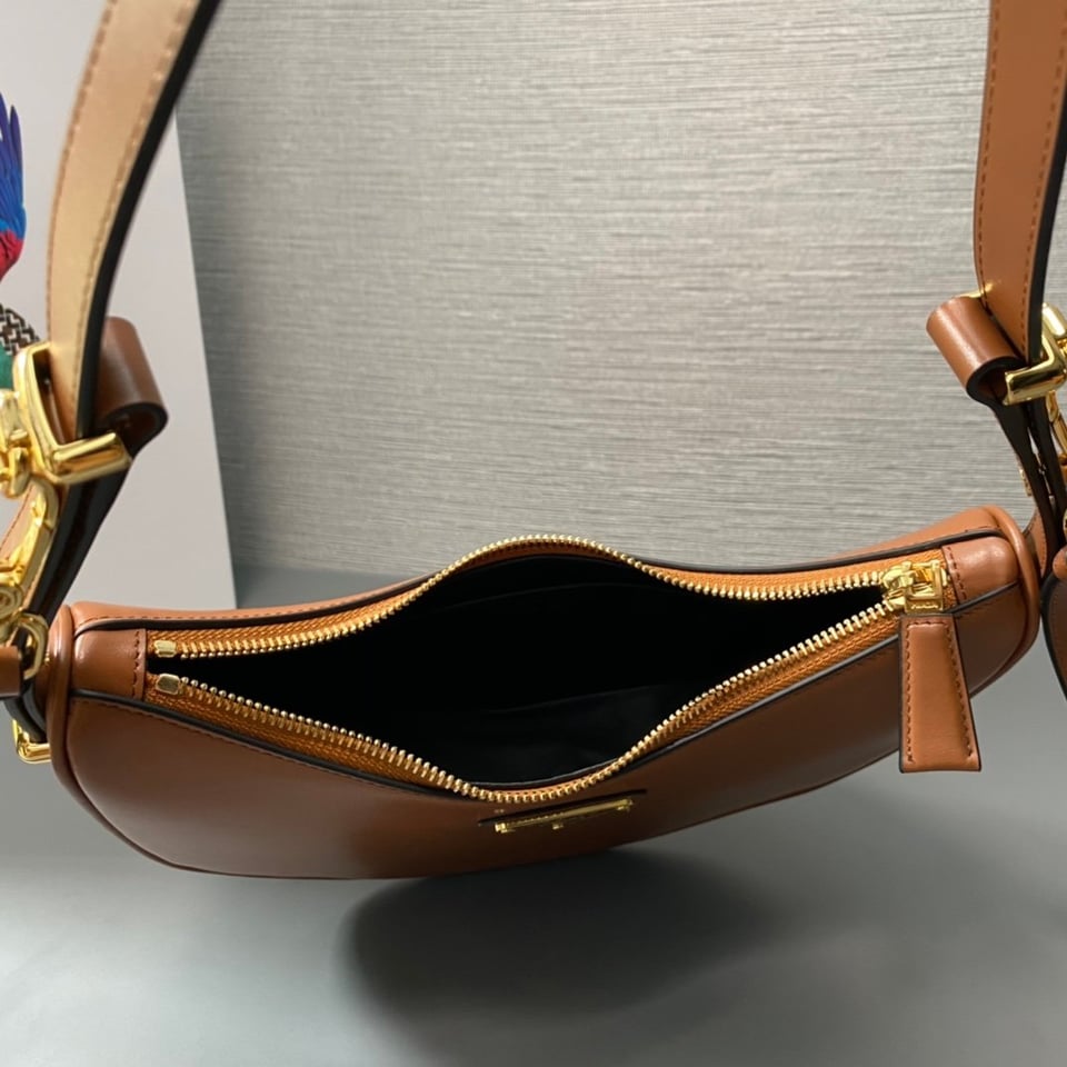 Prada Arqué Leather Shoulder Bag Cognac 22.5cm view 10