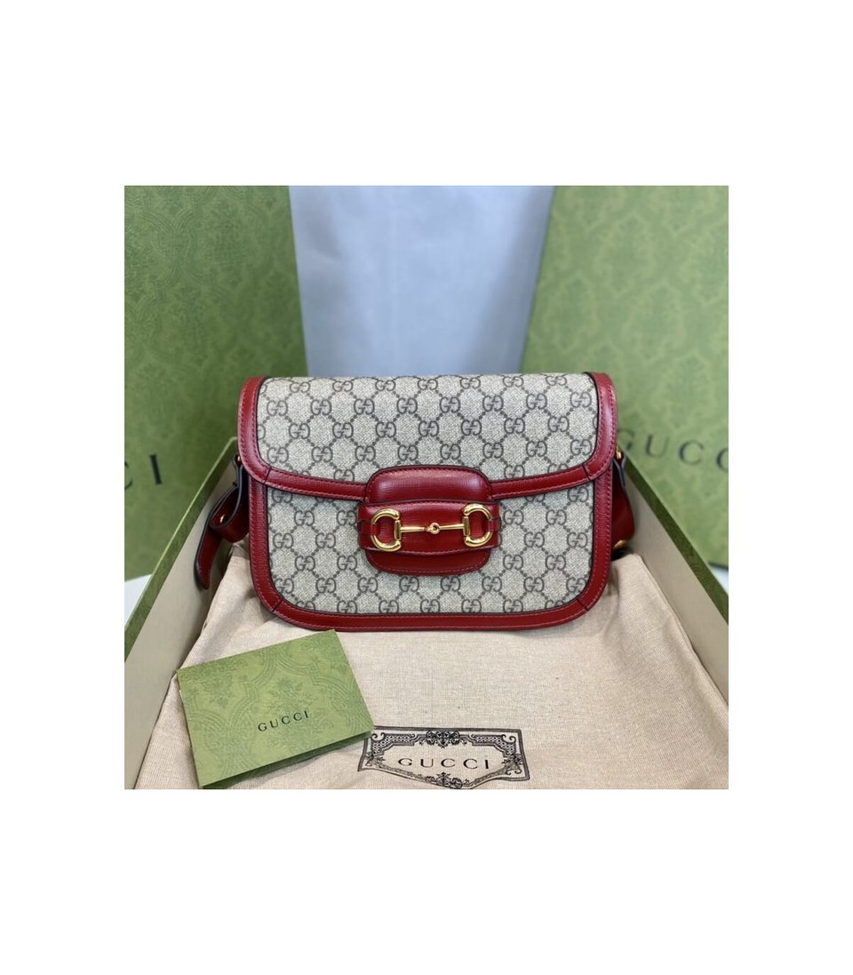 Gucci 1955 Horsebit Red GG Supreme Canvas Shoulder Bag 25cm view 6