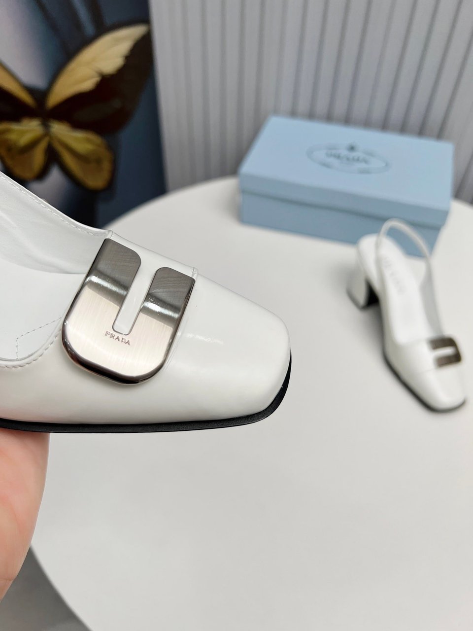 Prada Leather Slingback Pumps White view 8