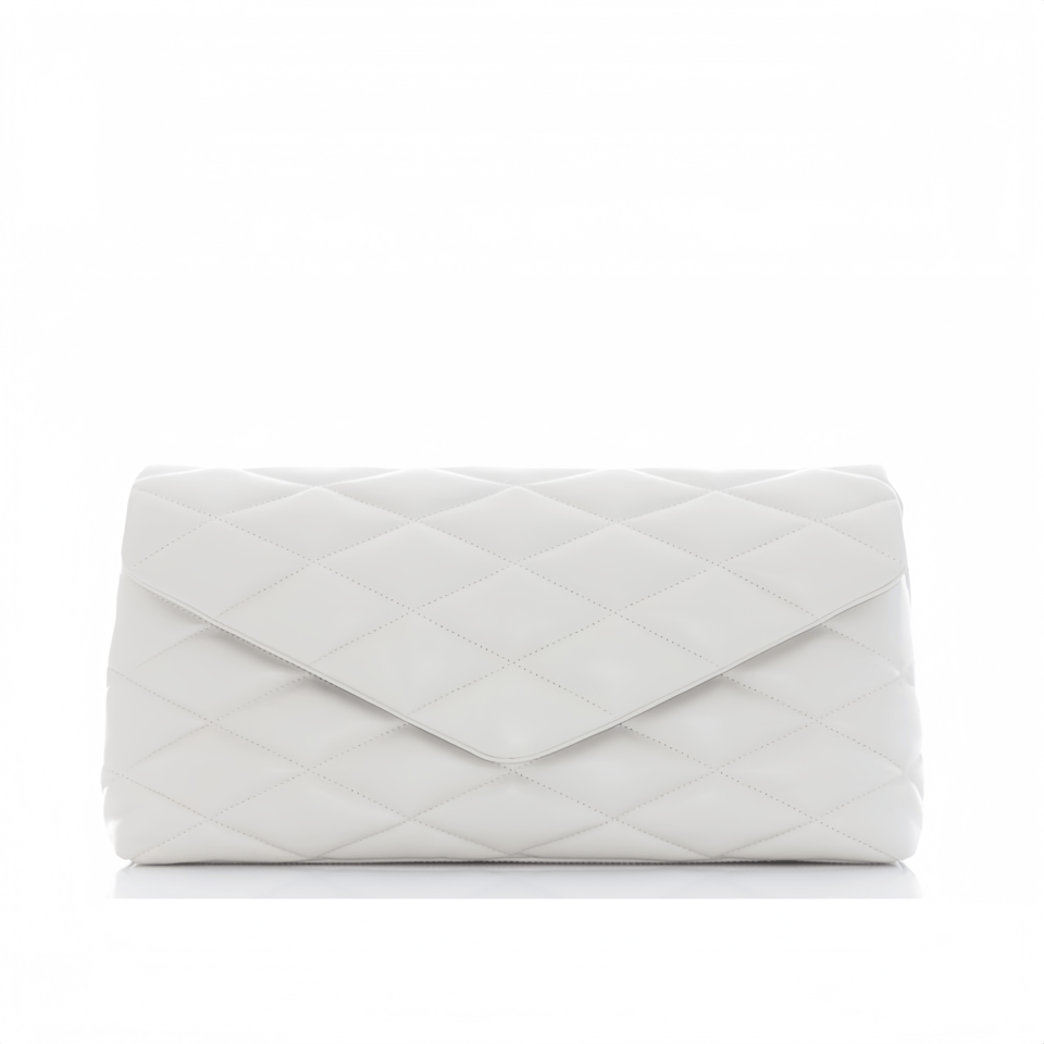 Saint Laurent Sade Puffy Leather Envelope Clutch Bag White view 2