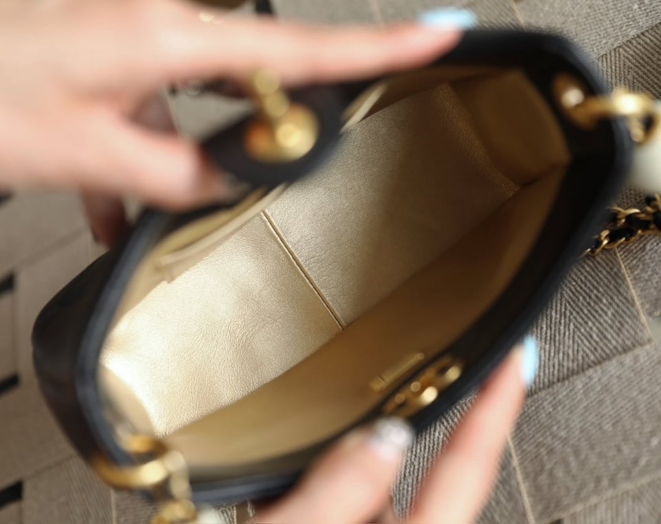 Chanel 24S Hobo Bag 19Cm Black Lambskin Pearl Ball view 7