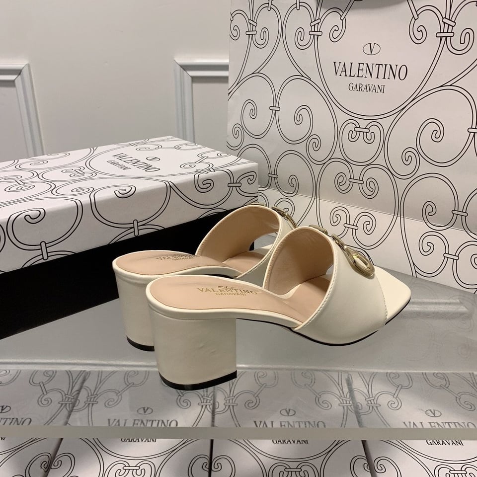 Valentino Vlogo Signature Square Toe Middle Heel White Slide Sandal view 10