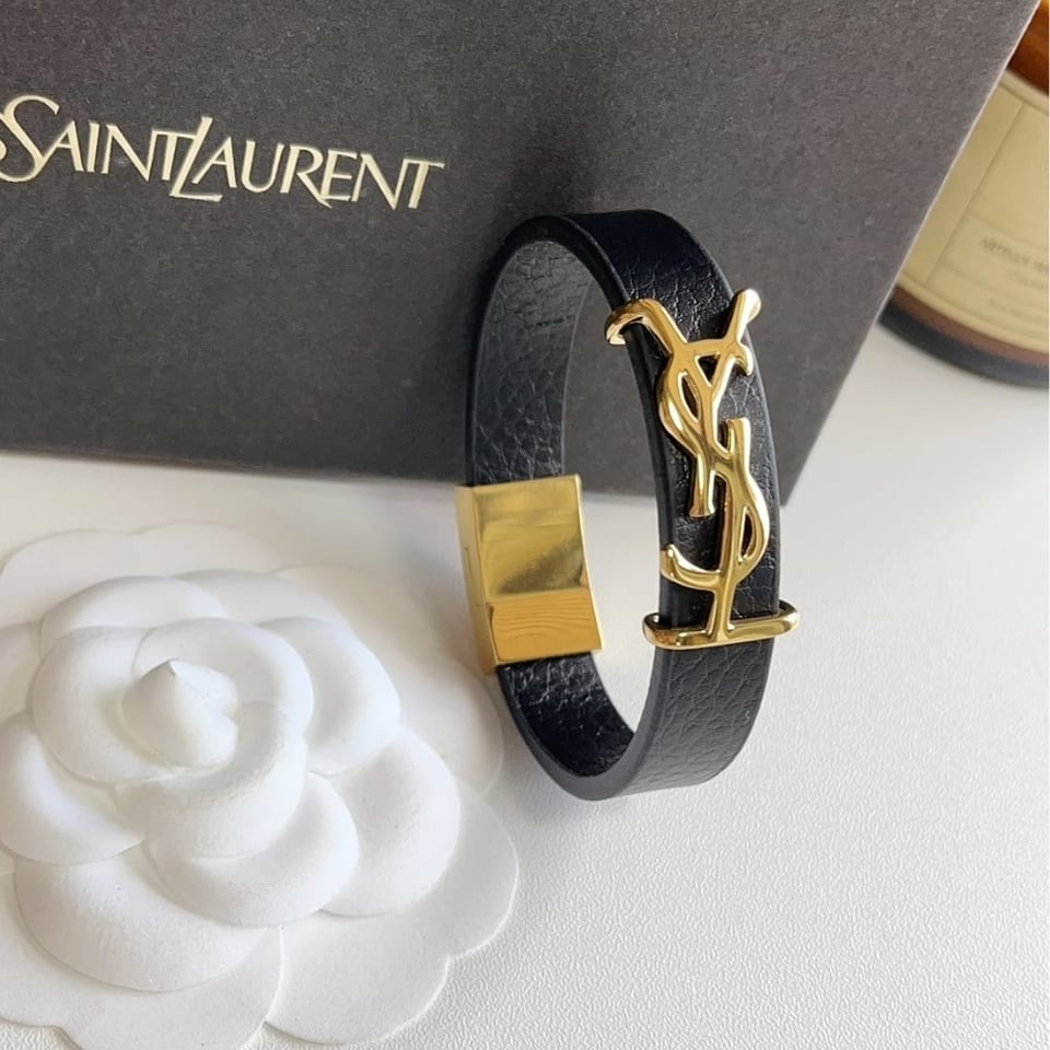 Saint Laurent Ysl Opyum Leather Bracelet Black view 3