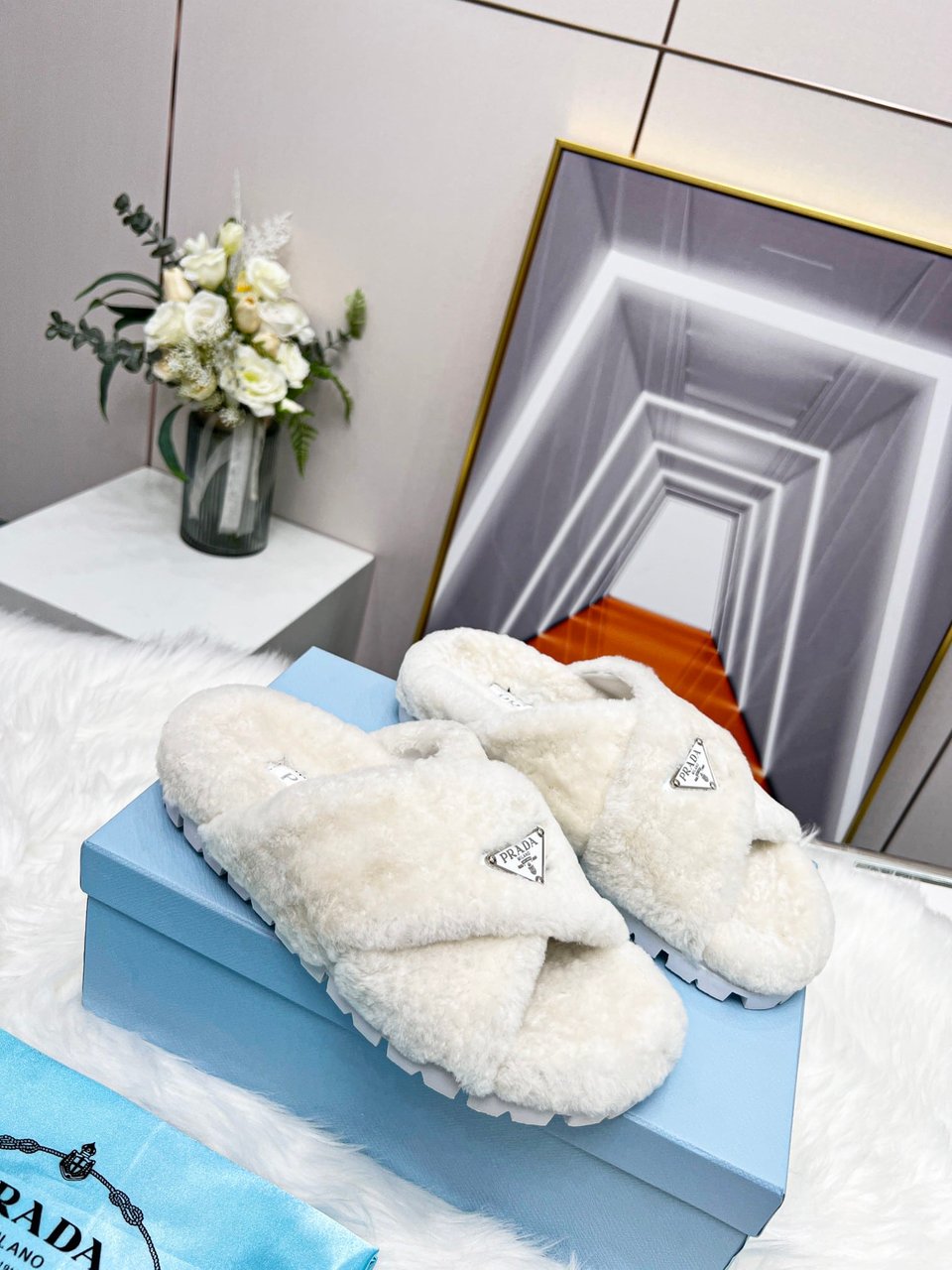 Prada Petal White Terrycloth Sippers view 7
