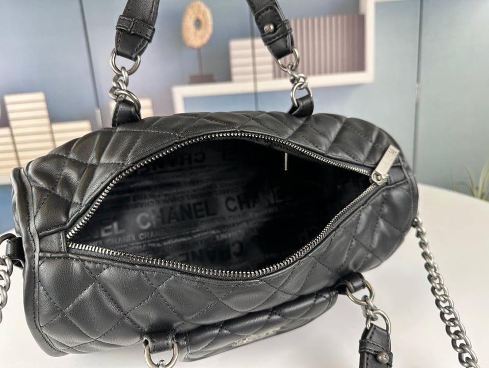 Chanel Casual Riviera Bowling Bag Quilted Calfskin Medium Black 32Cm/12.6in view 4