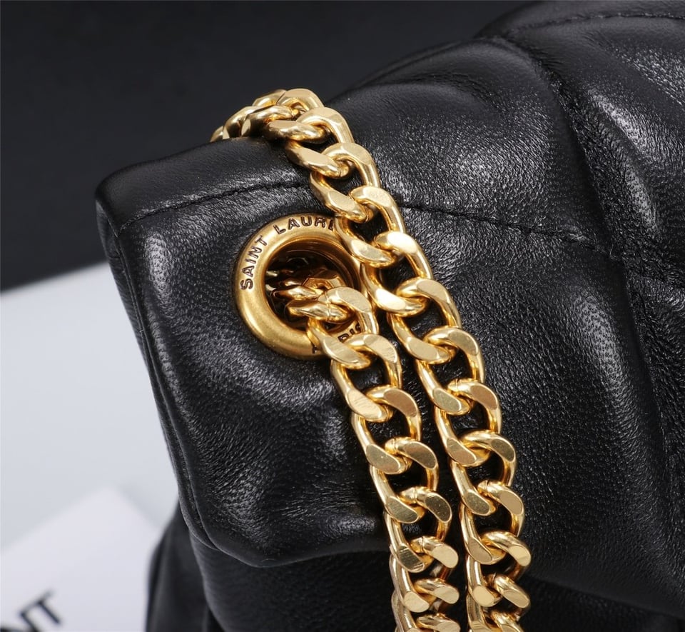 Saint Laurent Puffer Small Chain Bag In Quilted Black Gold view 8