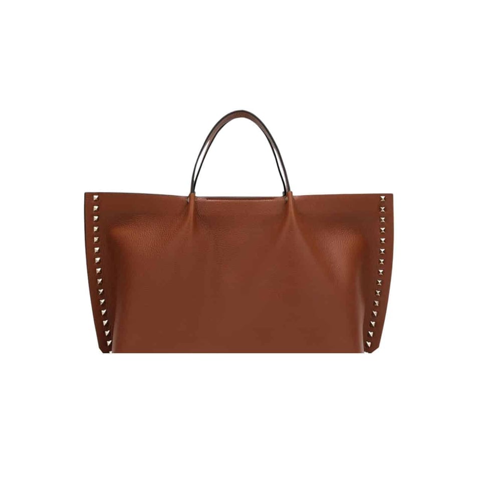 Valentino Garavani Rockstud Leather Tote Brown 36Cm