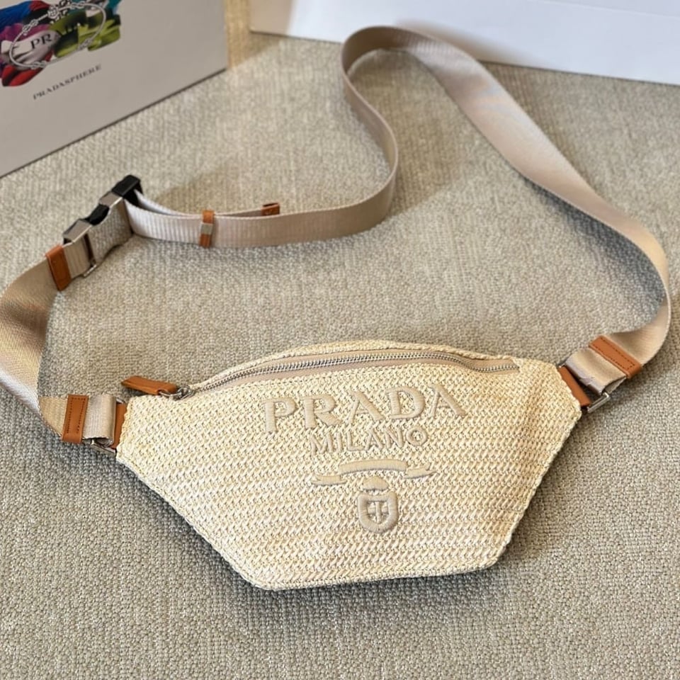 Prada Crochet Belt Bag Natural 30Cm view 3