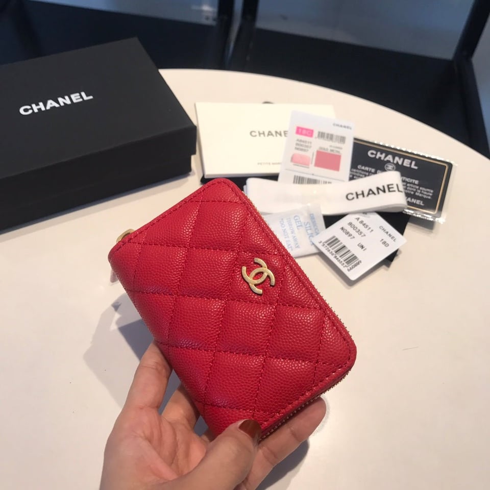 Chanel Zipped Caviar Purse 11 Red Calfskin Gold Icon view 3