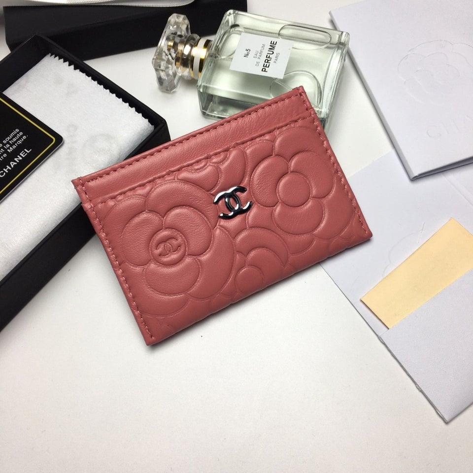 Chanel Floral Card Holder 11.2 Coral Calfskin Silver Icon