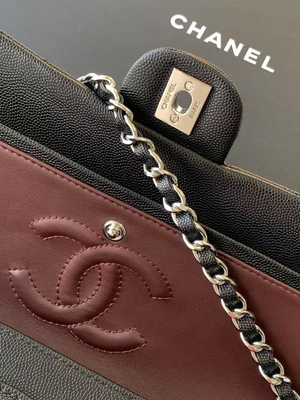 Chanel Classic Flap Bag 25 cm Black – Silver Tone Hardware A01112 view 7