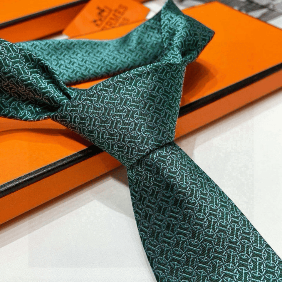 Hermes Green Pattern Canvas Tie For Men view 7