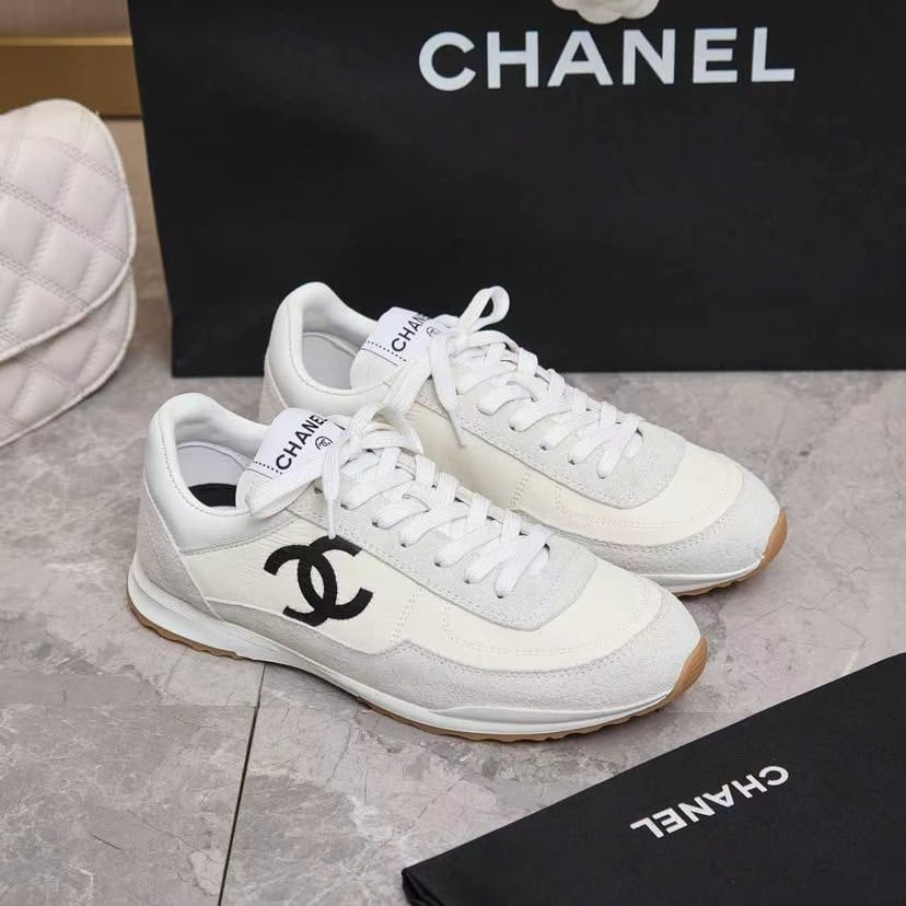 Chanel Nylon and Suede Sneakers with Black CC Logo White G39858 view 3