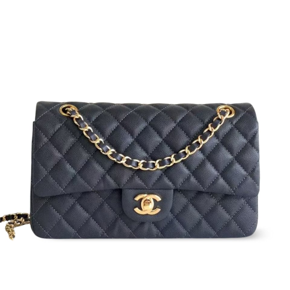 Chanel Classic Flap Bag 25 cm Navy Blue Gold-Tone Hardware A01112 view 2