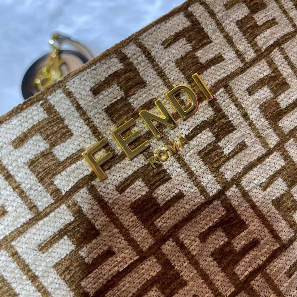 Fendi Olock Zip Dove Brown Tapestry Fabric Bag view 9
