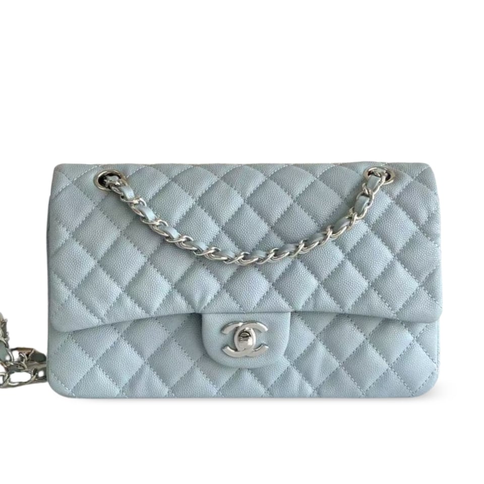 Chanel Classic Flap Bag 25 cm Light Blue Caviar Silver-Tone Hardware A01112