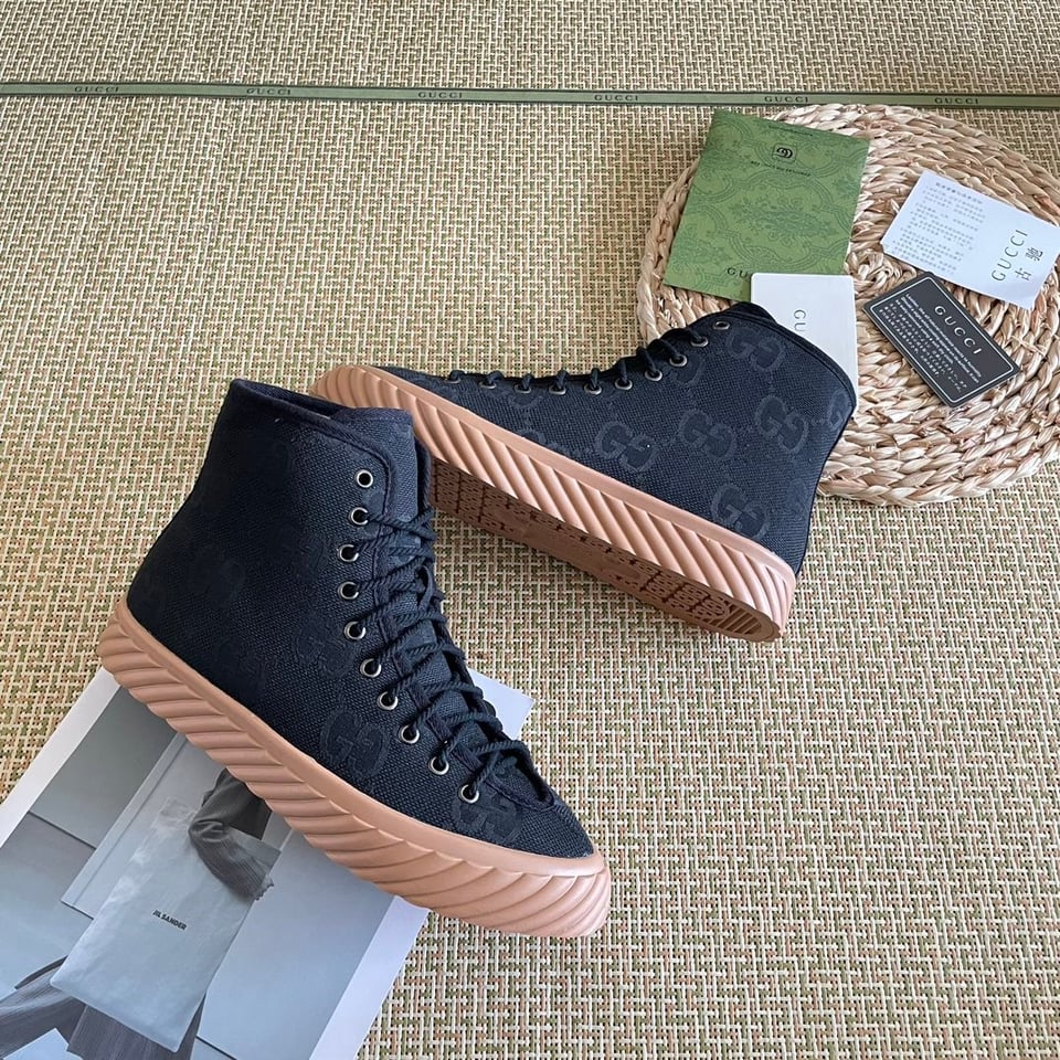 Gucci All Over Gg Logo High Top Sneakers Black view 3