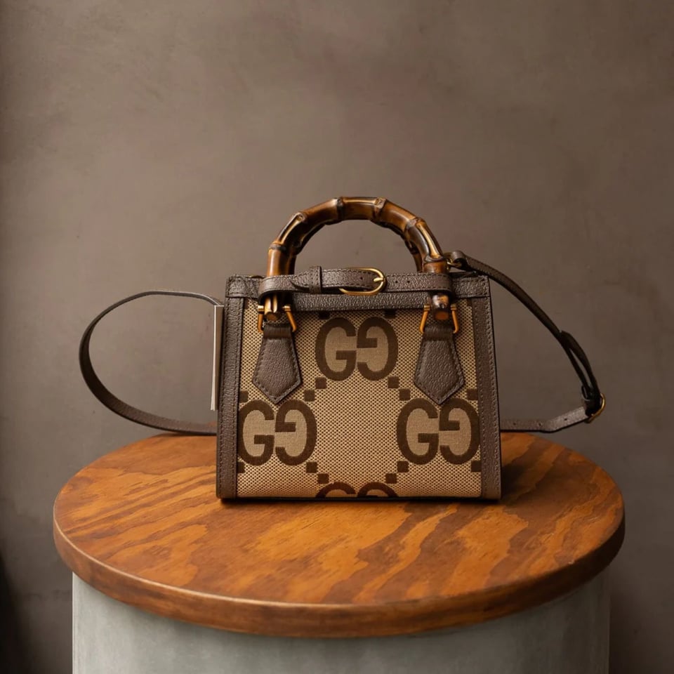 Gucci Diana Jumbo GG Mini Tote Bag Camel Brown Canvas 20cm view 8