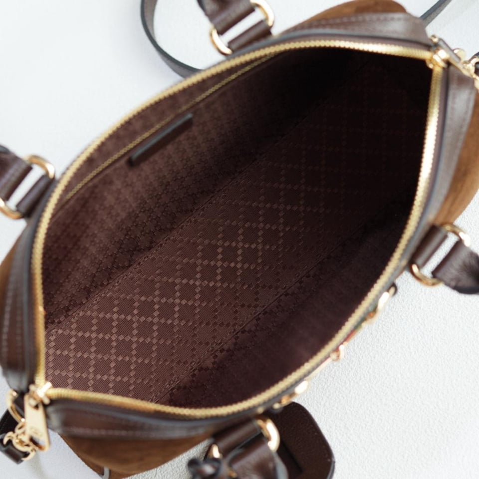 Gucci Borsetto Large Boston Bag Dark Brown Suede 38.5cm/15.2in view 6