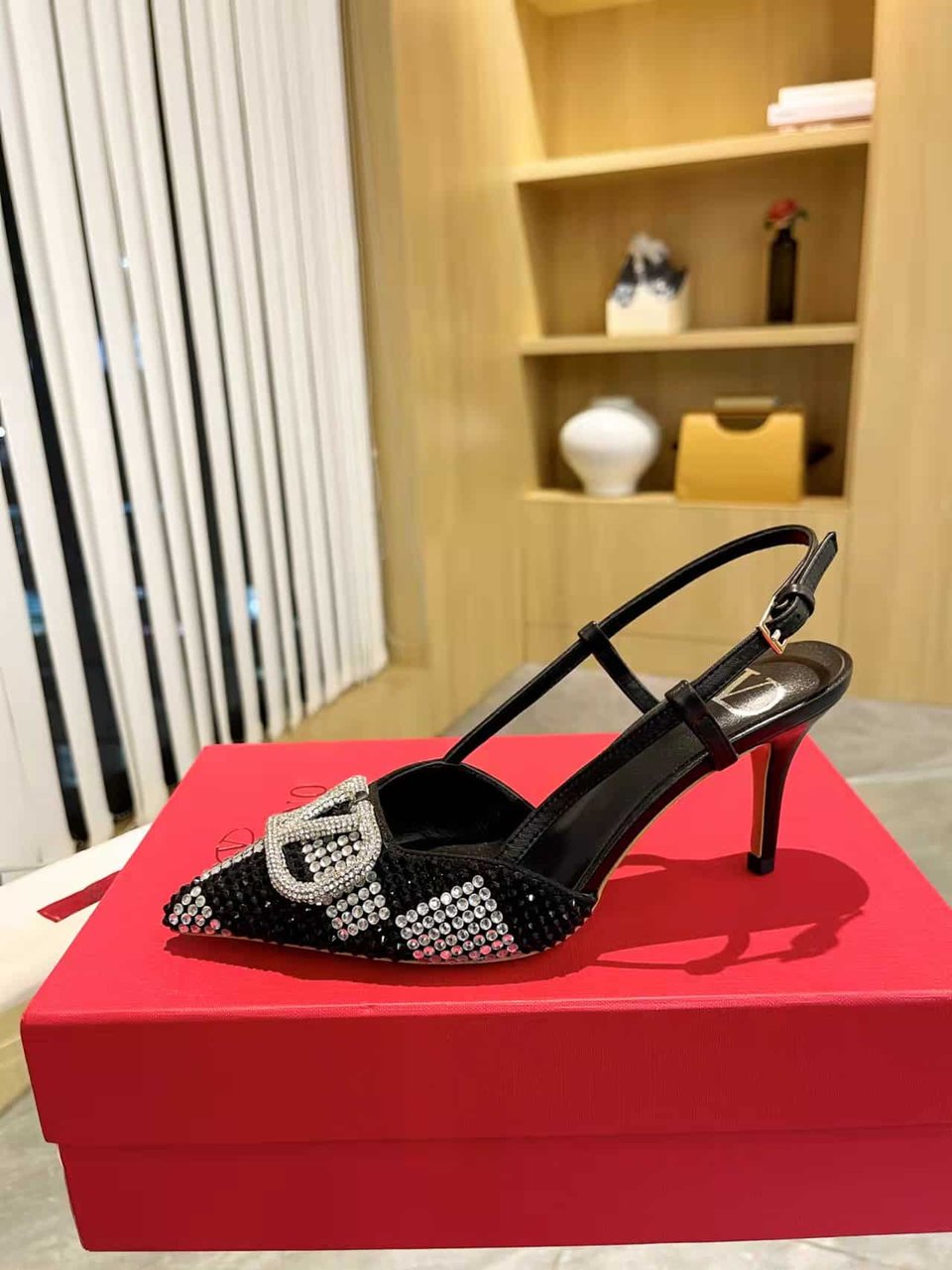 Valentino Vlogo Signature Back Strap Crystal High Heels Black Ws0R01Ewkzrn view 5