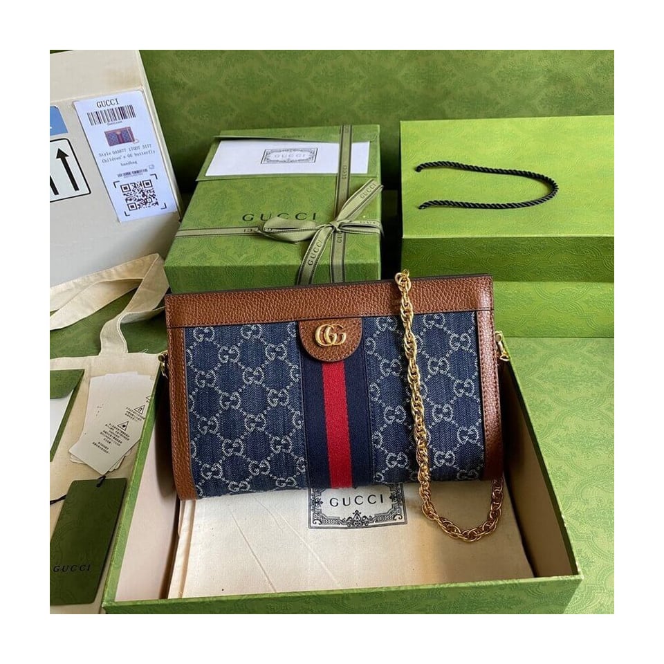 Gucci Ophidia GG Small Shoulder Bag in Blue Demin view 2