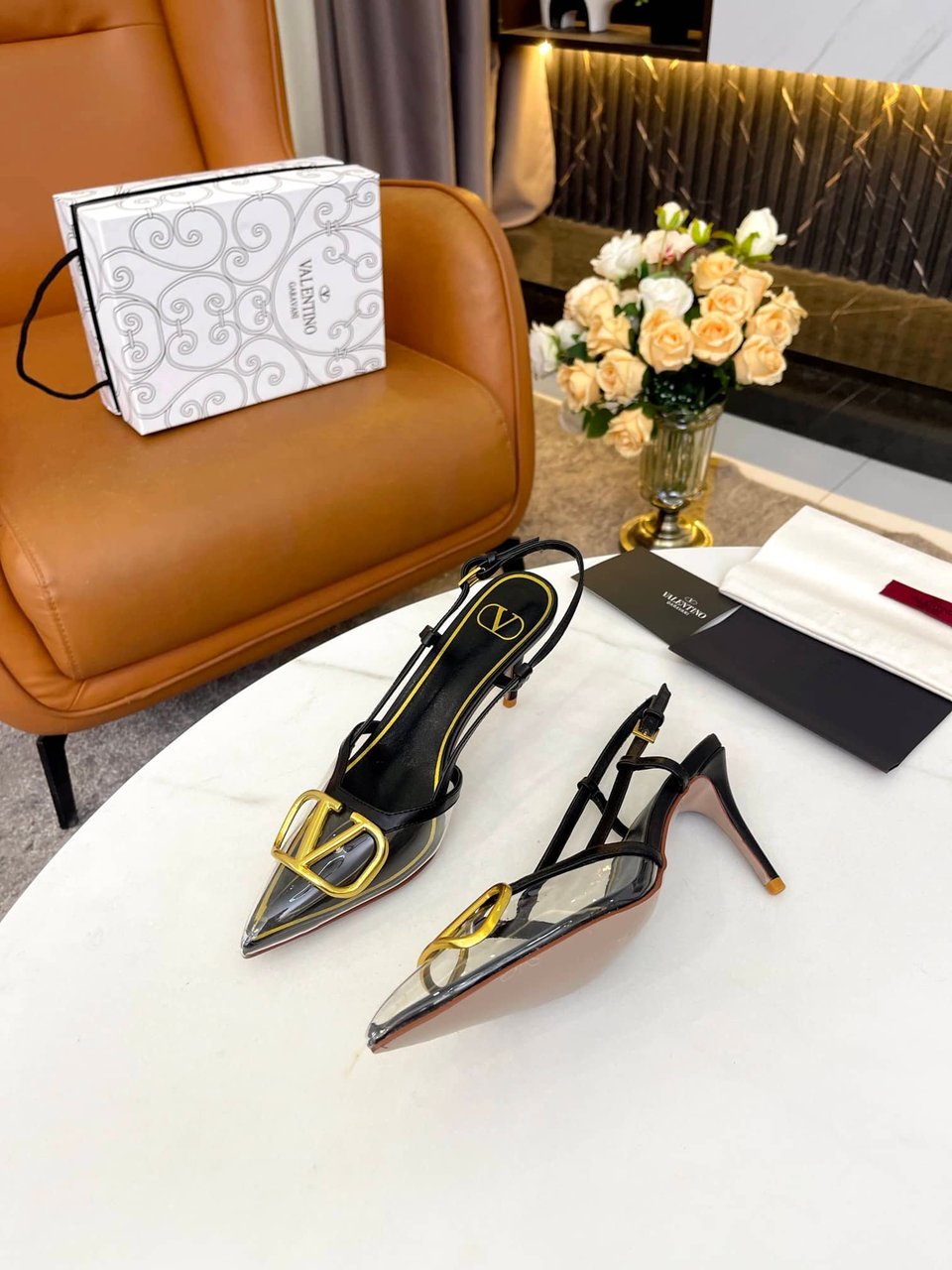 Valentino Garavani Vlogo Pvc And Leather Slingback Pumps Black view 6