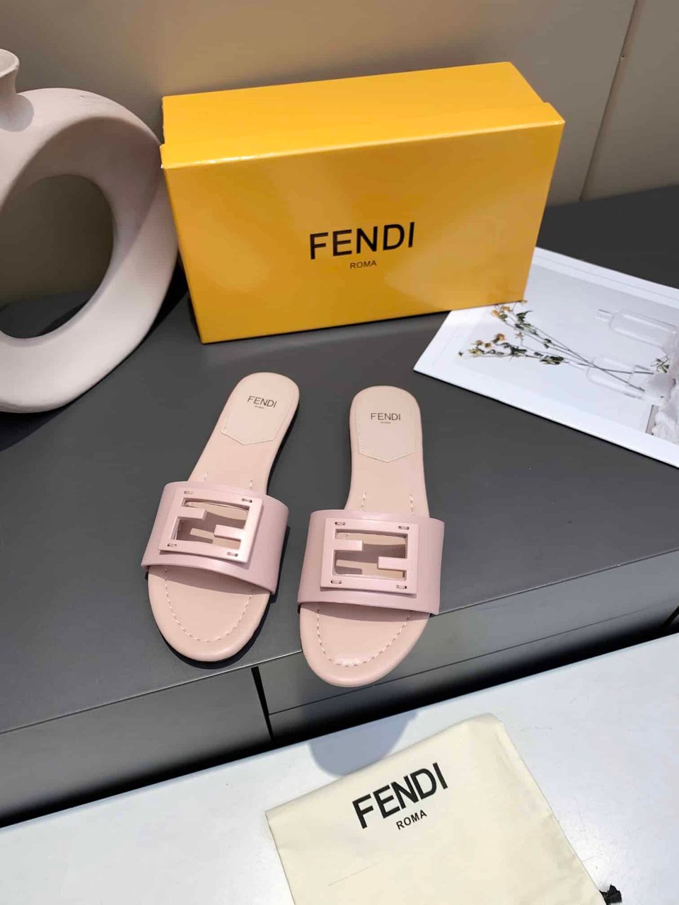 Fendi Signature Leather Sandals Slide Pink 8R8136Ae7Tf1Fgd view 5