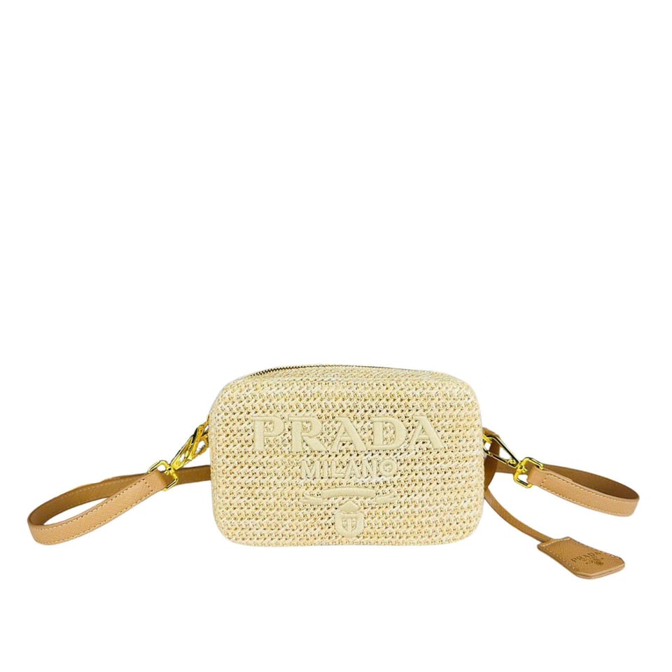 Prada Raffia Crochet Shoulder Bag Natural 20Cm
