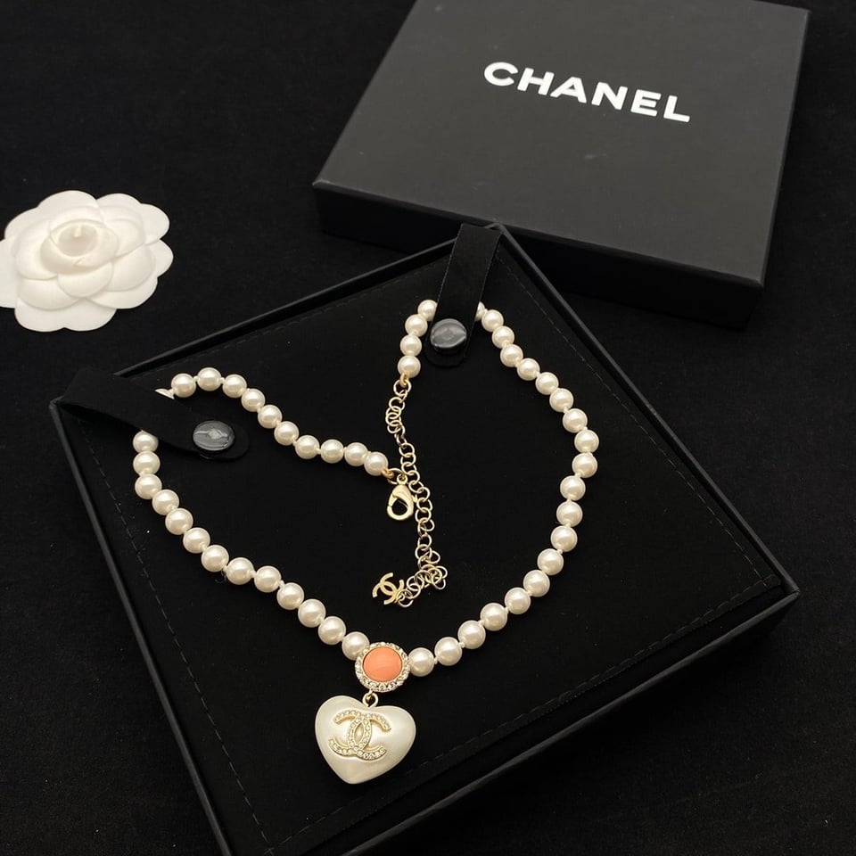Chanel Cc Heart Pearl Necklace view 3