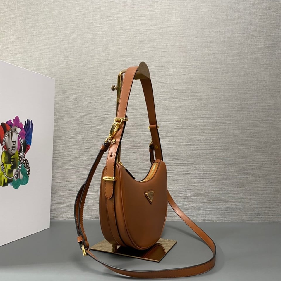 Prada Arqué Leather Shoulder Bag Cognac 22.5cm view 5