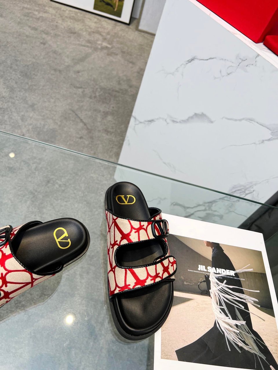 Valentino Garavani Vlogo Toile Iconographe Sandal Red view 3