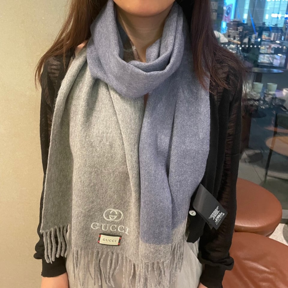 Gucci Cashmere Scarf Colorblock Gray Blue For Women 190cm view 8