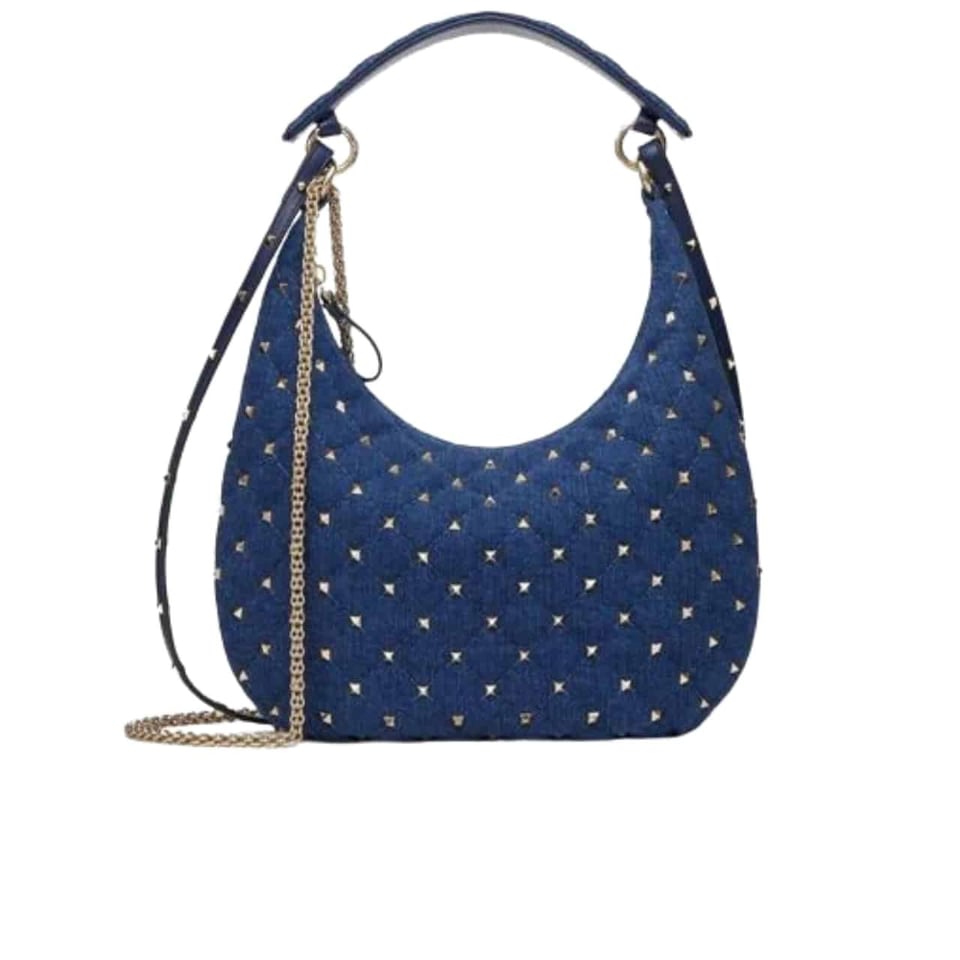 Valentino Garavani Rockstud Spike Denim Hobo Bag In Denim Blue 28Cm 3W2B0M32Bmk view 2
