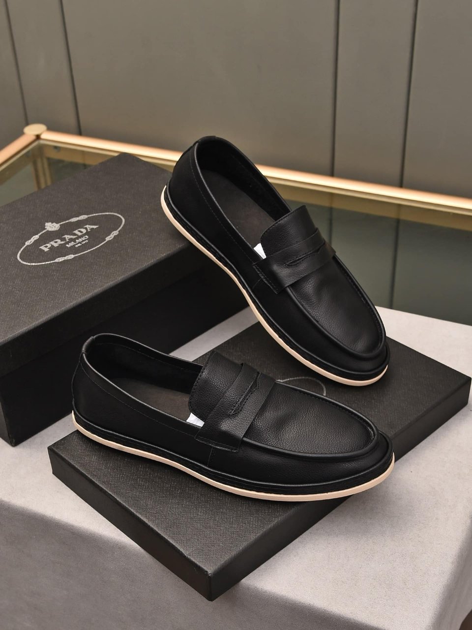 Prada Men’S Flat Loafers Leather Black view 6