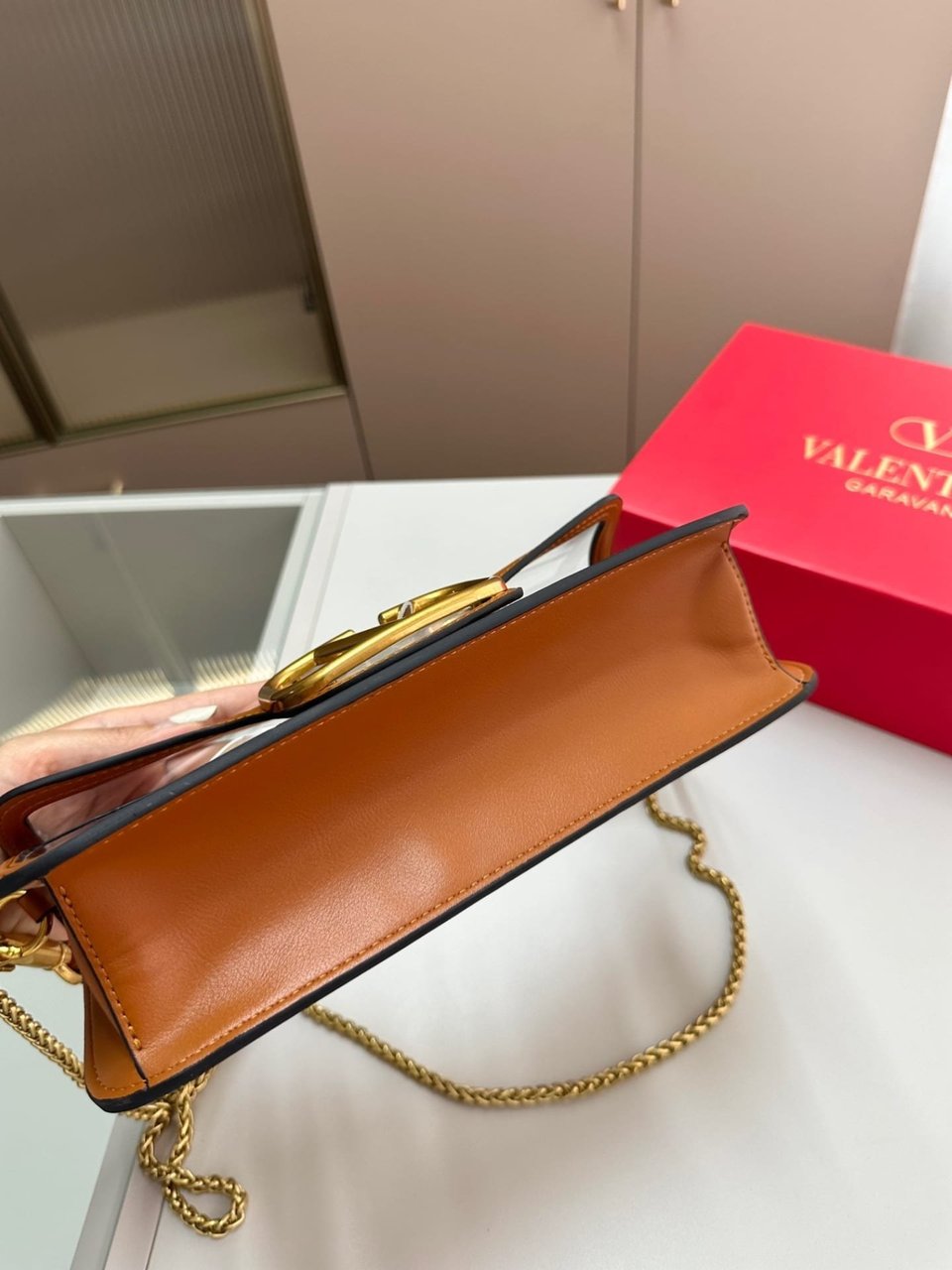 Valentino Garavani Locò Pvc And Leather Shoulder Bag Brown 24Cm view 6