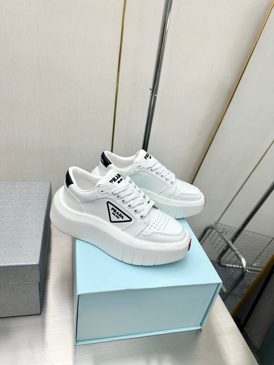 Prada Leather Platform Sneakers White view 6