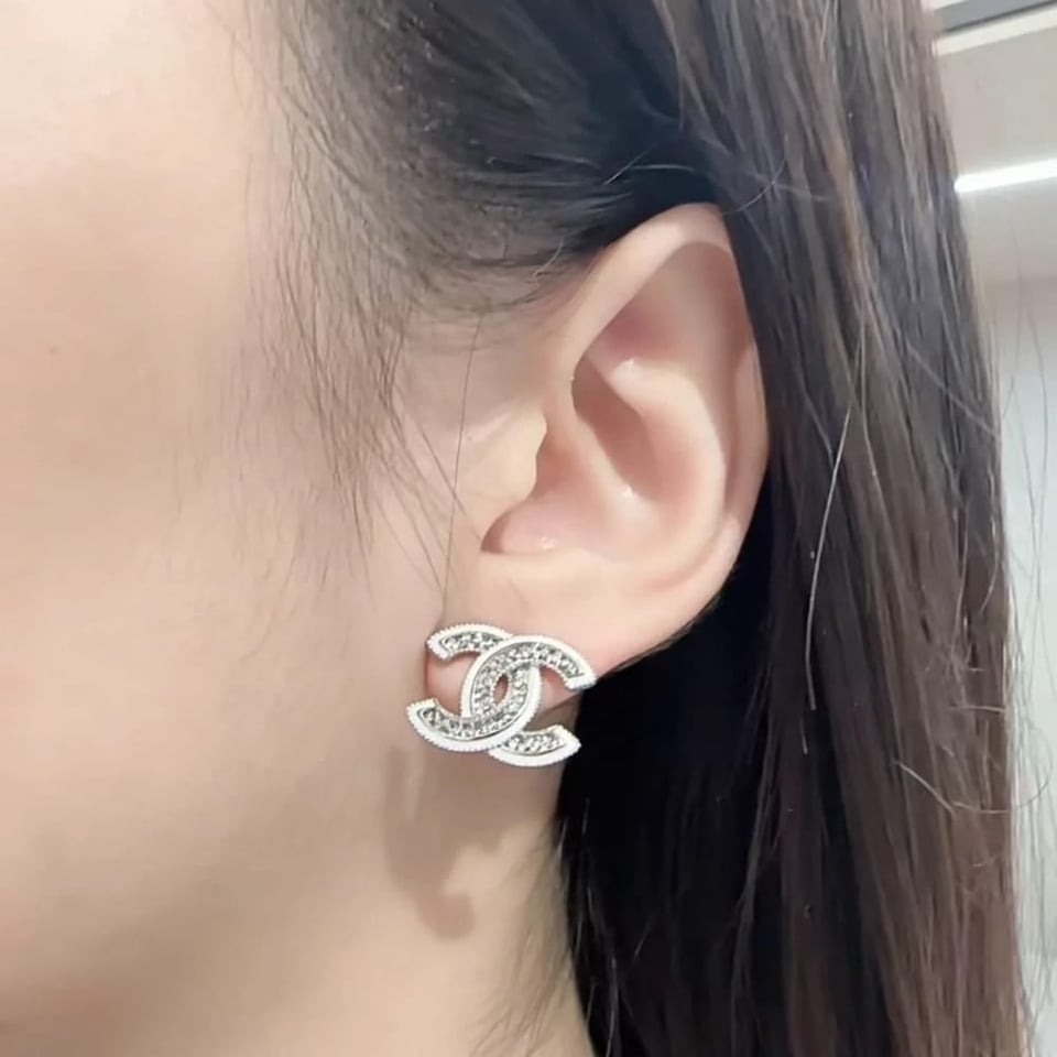 Chanel Stud Earrings Silver White And Crystal Abe867 B19263 Naddv view 5