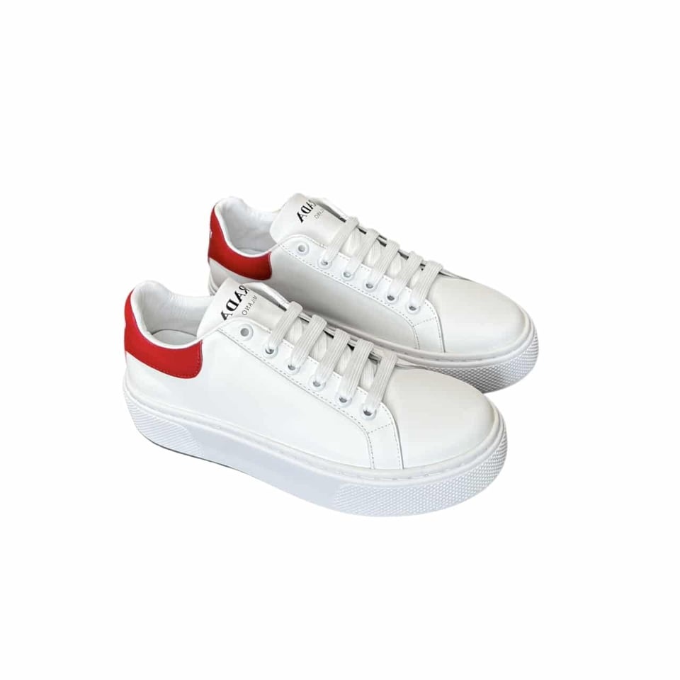 Prada Sneakers In White Leather With Red Logo view 2