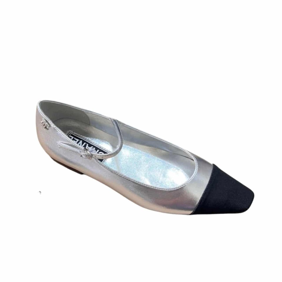 Chanel Square Toe Ballet Flats Black Silver view 2