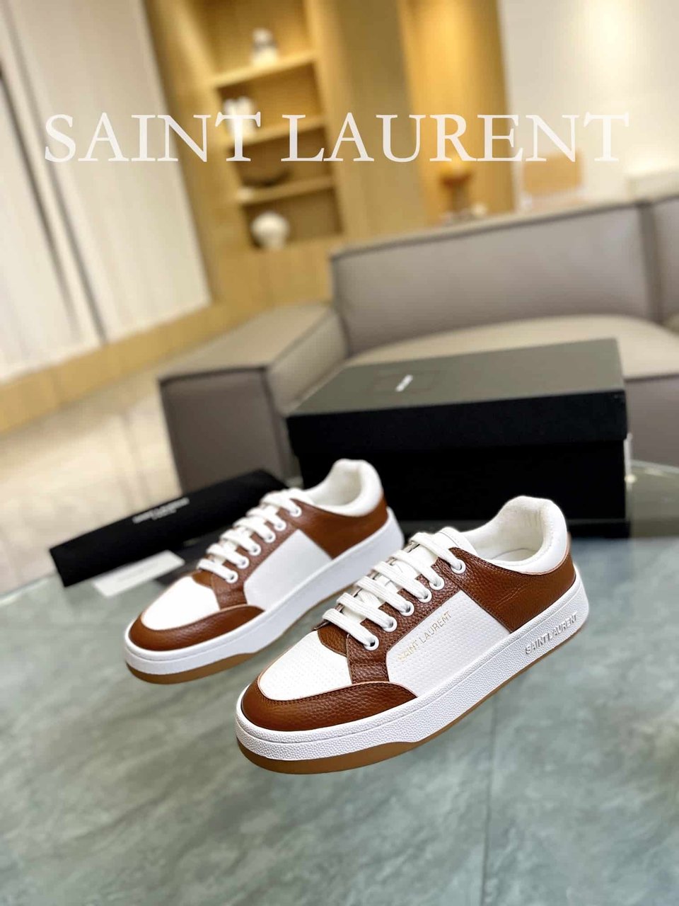 Saint Laurent Perforated Leather Sneakers Brown view 7