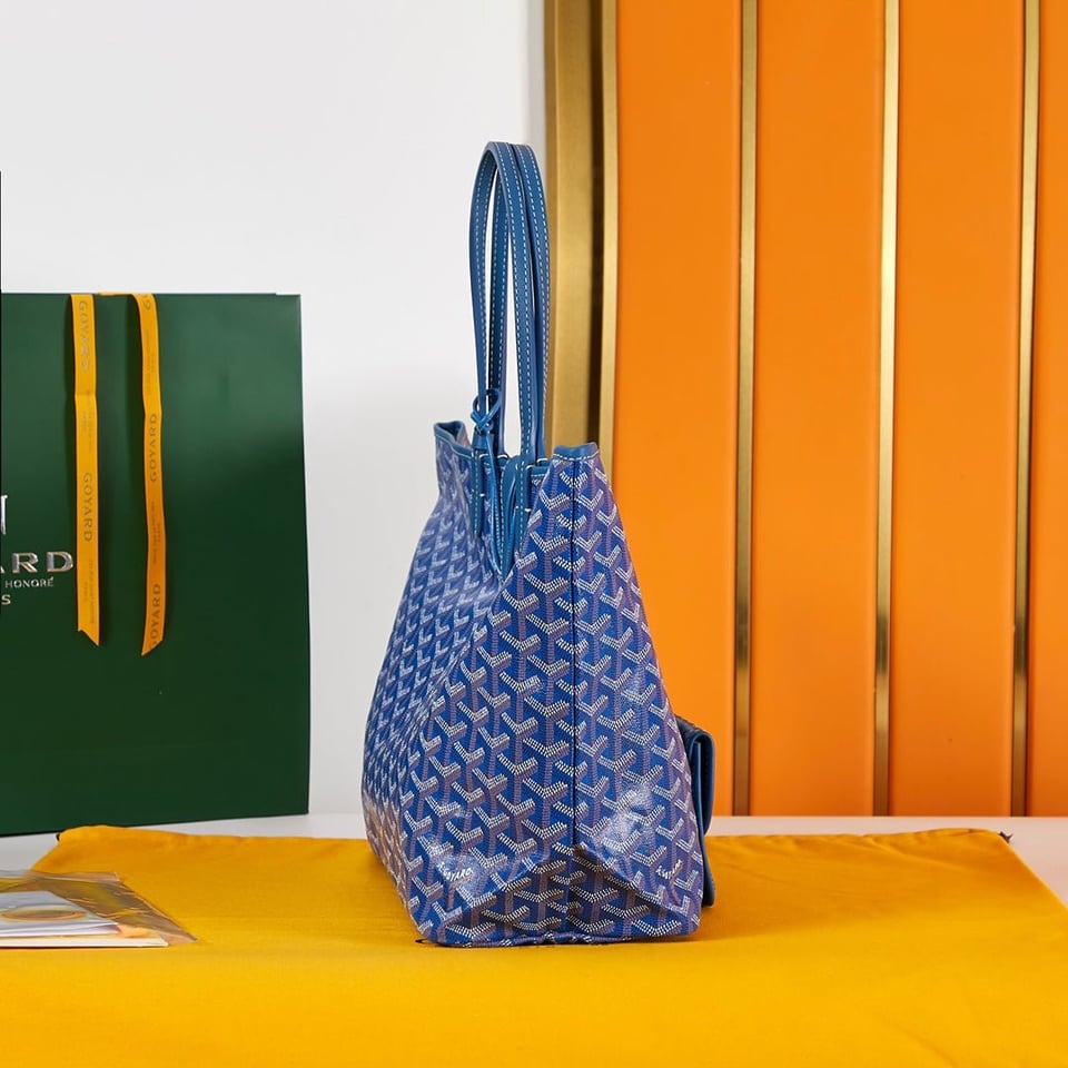 Goyard Saint Louis Pm 34Cm Blue Canvas Chevroches Calfskin view 3