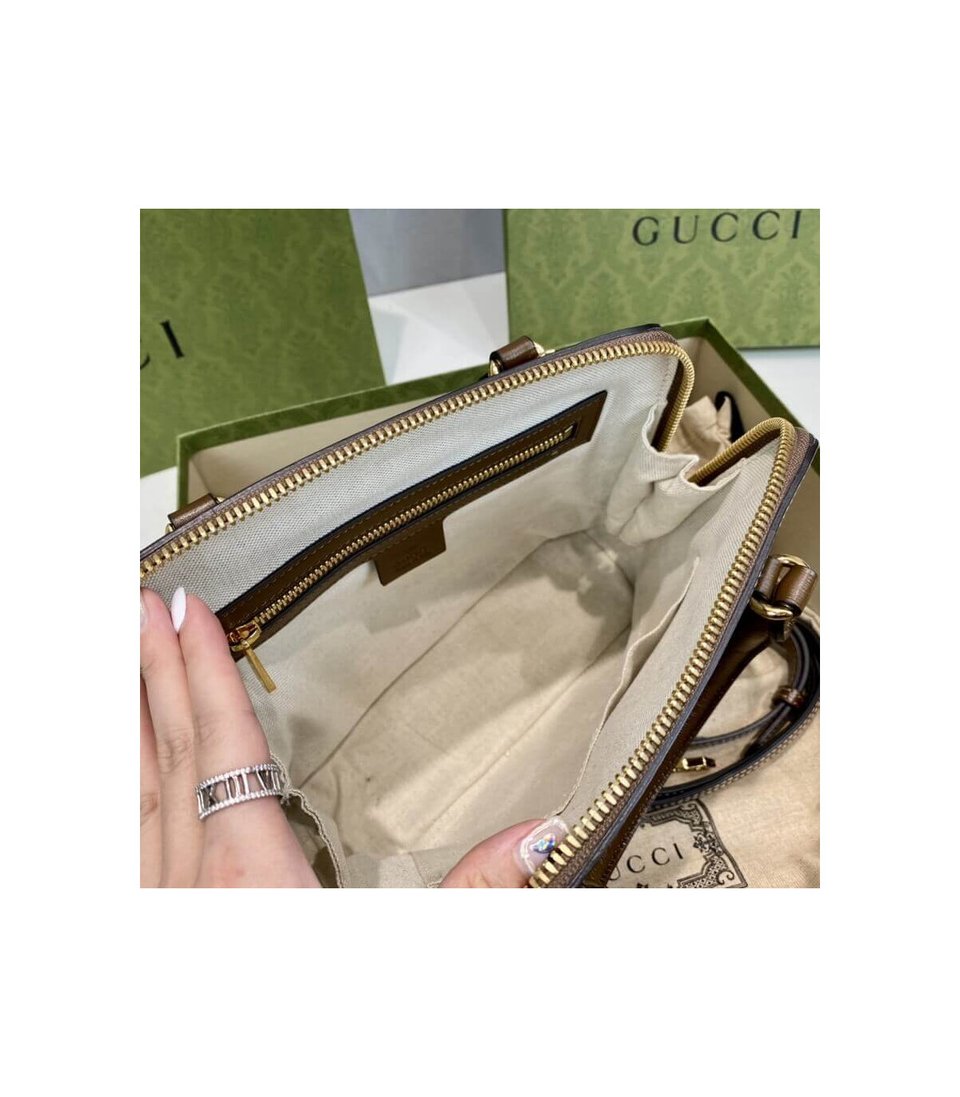 Gucci 1955 Horsebit mall Top Handle Bag In Brown GG Supreme Canvas view 16