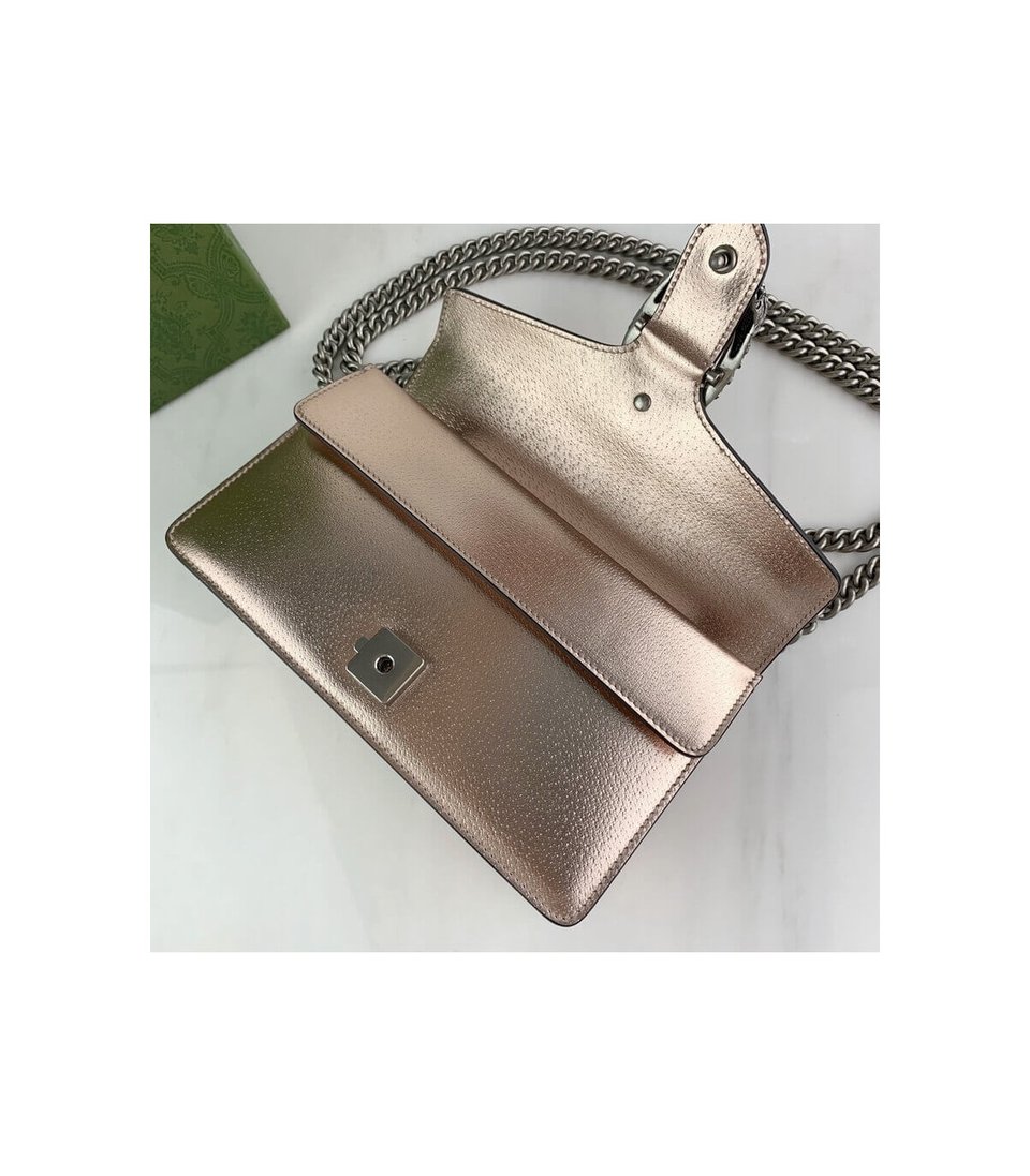 Gucci Dionysus Small Shoulder Bag in Rose Gold Lame Leather view 13