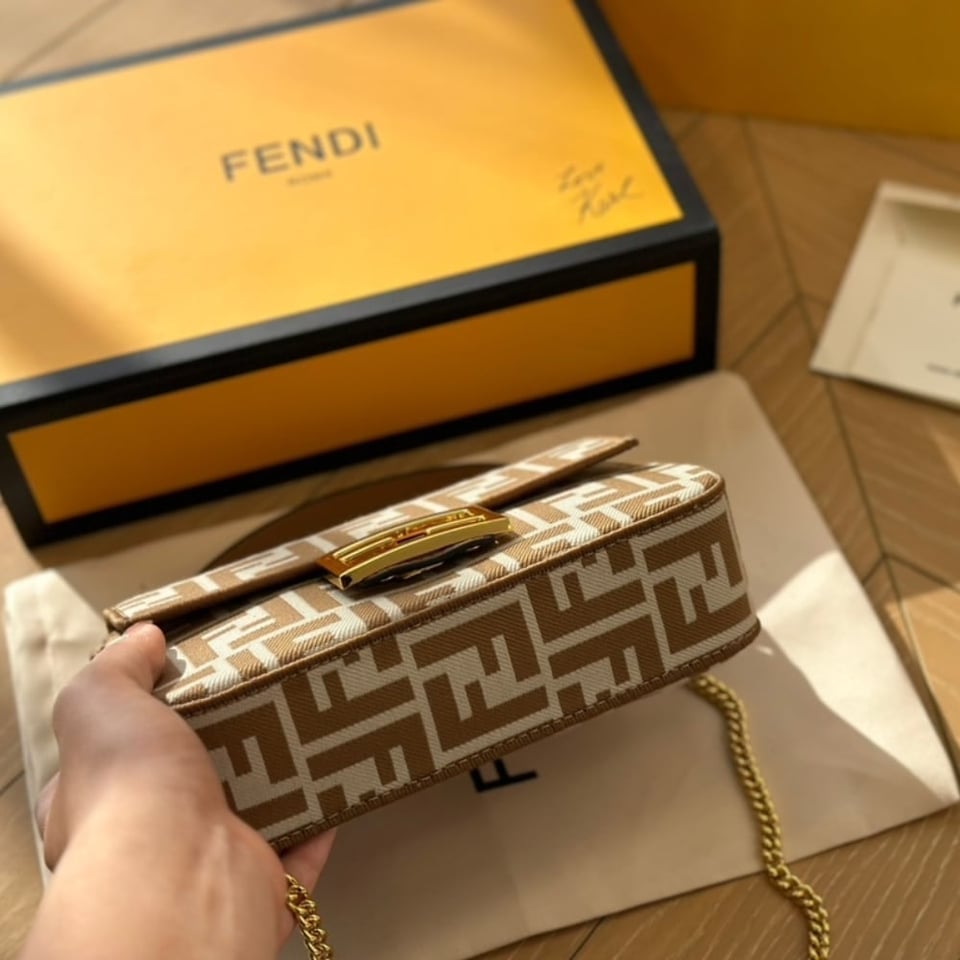 Fendi Baguette Mini Ff Jacquard Fabric Bag Beige 21Cm view 9