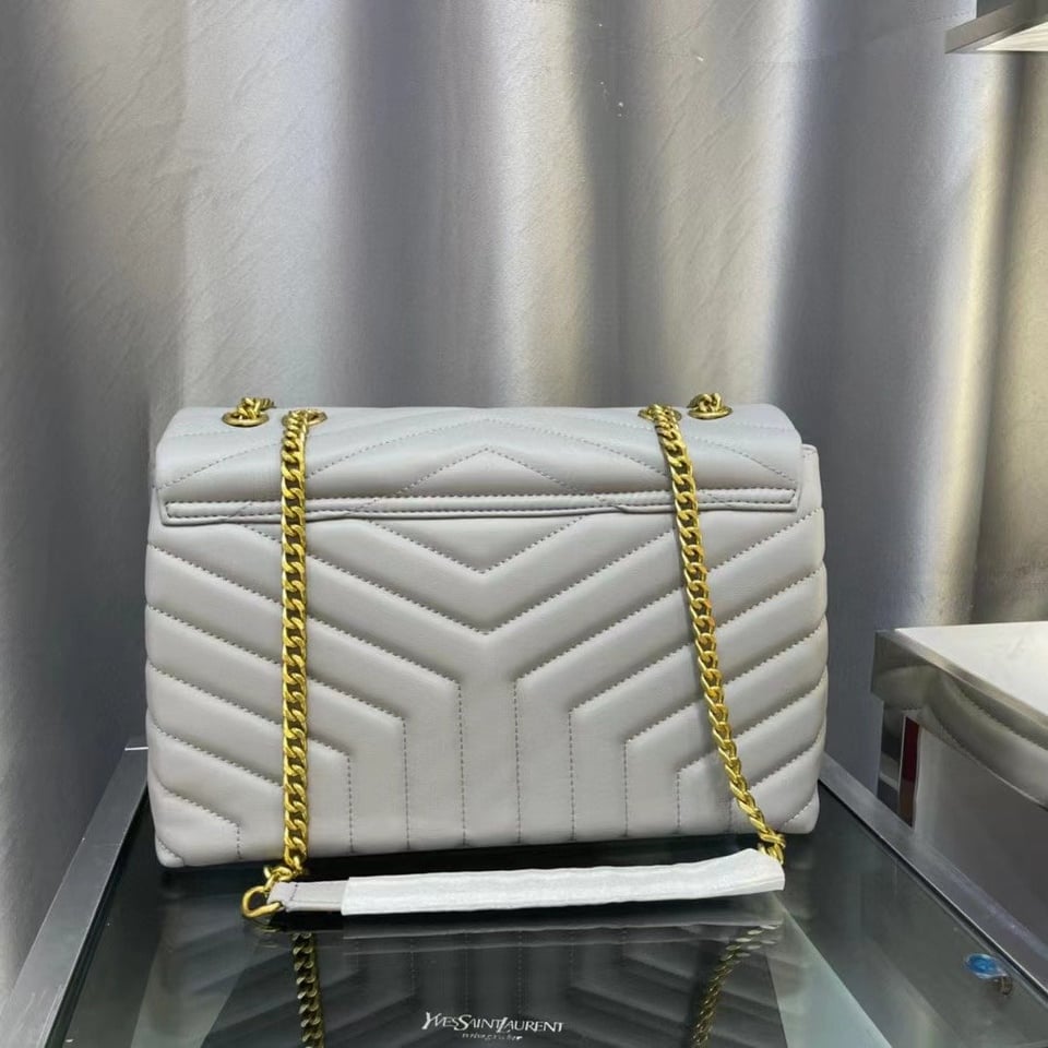 Saint Laurent Loulou Medium Chain Bag In Matelasse Y Leather Gray view 6