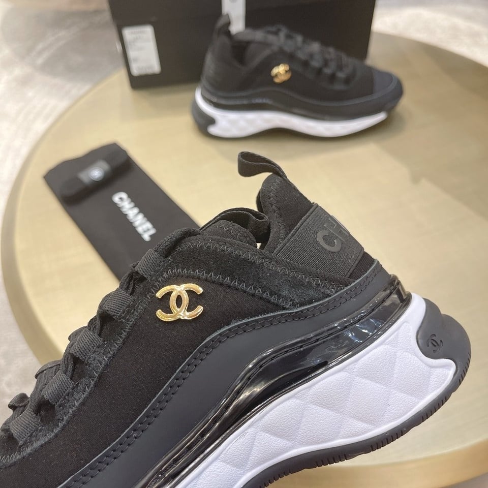 Chanel Logo Low Top Trainer Sneakers Black G35617 view 3