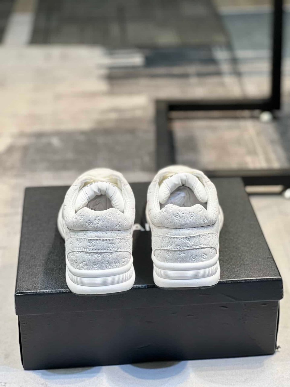 Chanel Cc Embossed Logo Suede White view 2