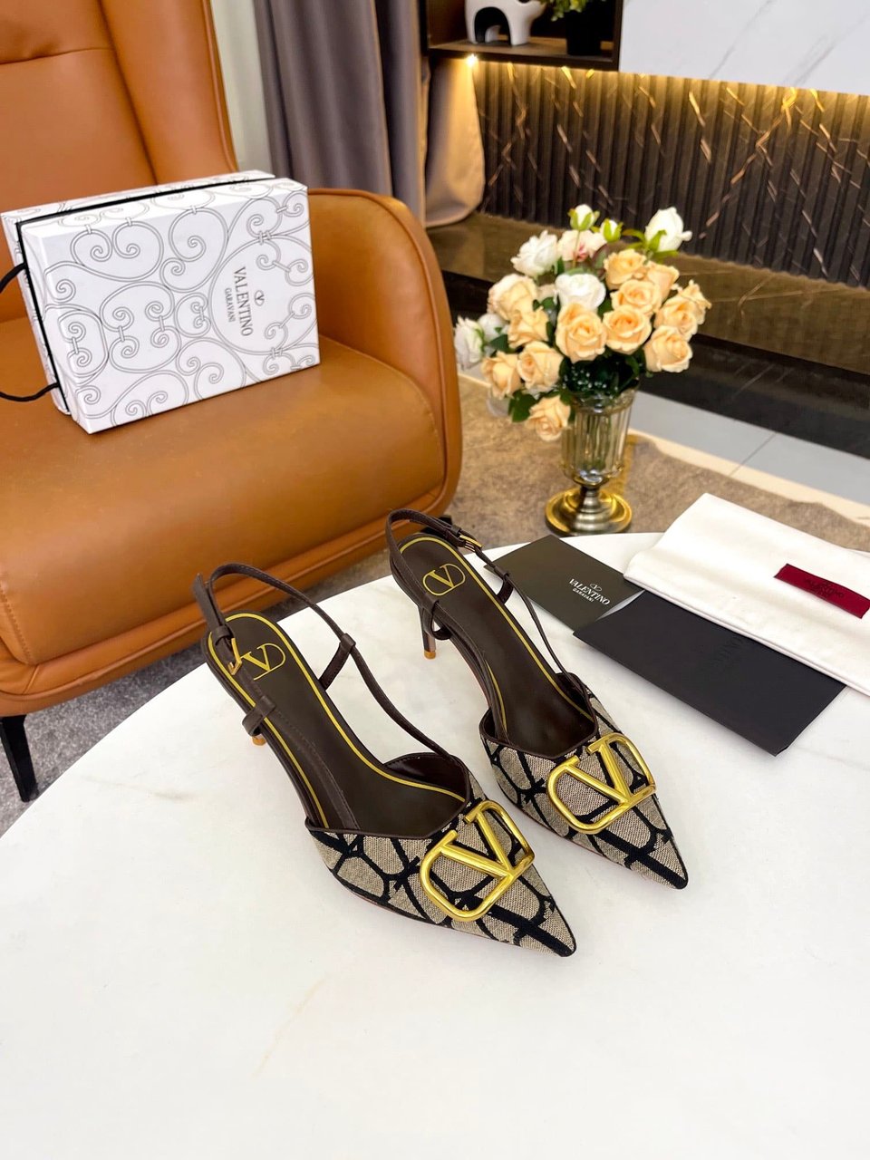 Valentino Garavani Vlogo Signature Slingback Pump In Toile Iconographe Black view 6
