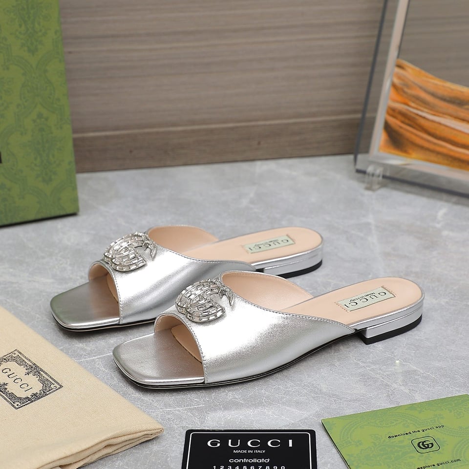 Gucci Gg Crystal Slippers Silver view 4